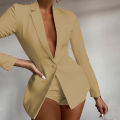 Lady Blazer One Button Straight Lapel Suits Jacket. 