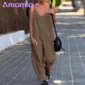 V-neck Sleeveless Jumpsuit Ladies Jumpsuit Women Sling V-neck Sleeveless Big Pockets Wide Leg Solid Color Thin Playsuit Bib Overall Streetwear Loose Jumpsuit. 