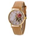Women Watches Simple Vintage Small Dial Watch Number Rose Flower Round Dial Faux Leather Band Quartz Wristclock Relogio Feminino. 