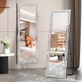 Full Length Mirror- 65 x 21.6 Crystal Crush Diamond Floor Mirror with Standing Silver Large Full Body Mirror.