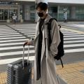 2023Spring New over-the-Knee Pu Handsome Trench Coat Men's Mid-Length Loose Overcoat Korean Style Trendy All-Matching and Handsome Coat. 
