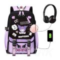 Lovely Purple Kuromi Backpacks USB Cartoon Purple Printed Boys Girls School Bag Students Bookbag Teens Women Mochila Escolar. 
