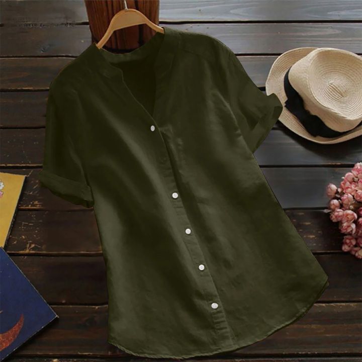 Stylish%20Simplicity:%20Women%E2%80%99s%20Imitation%20Cotton%20Button%20Down%20Shirts%20-%20Image%204