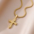 Gold Color Pendant Necklace for Women 316L Stainless Steel Jewelry Aesthetic Accessorie Wave Cross Goddess Necklace. 
