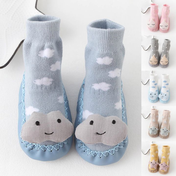 Children Toddler Shoes Autumn And Winter Boys And Girls Floor Socks Shoes Flat Bottom Non Slip Warm Solid Color Star Cloud Shape