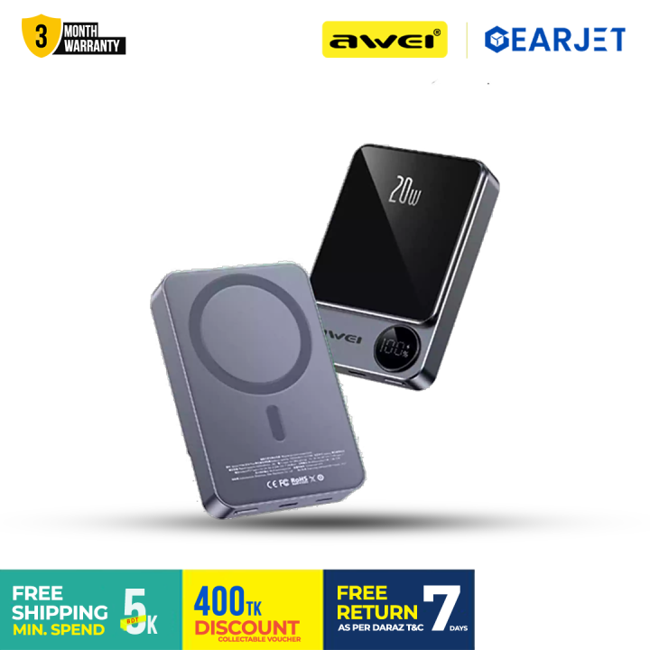 AWEI P39K 15W Wireless Magnetic 10000mAh Power Bank 22.5W 5A PD 20W Super Fast Charging with Digital Display