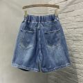 Extra Large Size300Jin Ripped Denim Shorts Women's Summer Thin FatMMHigh Waist All-Matching Loose Wide-Leg Half Pants. 