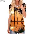 KYKU Flower T Shirt Women Painting V-neck Tshirt Art Shirt Print Peony Flower Funny T shirts Womens Clothing Fashion Loose.