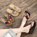 Summer Beach Sandals Women Flower Flip-flops Bohemian Beach Beaded Women Wedge Sandals Non-slip Outdoor Slippers 7cm Heels Superman. 