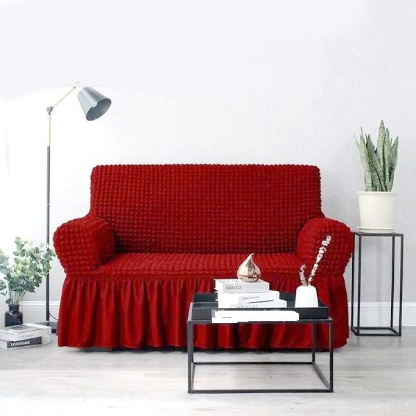 Sofa Cover original turkey 2 Seater Stitched Spandex Fabric - maroon colour