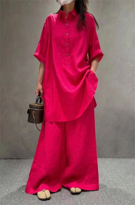 Woman%E2%80%99s%20Solid%20color%20mid-length%20shirt%20women%20summer%20new%20fashion%20loose%20casual%20suit%20-%20Image%203