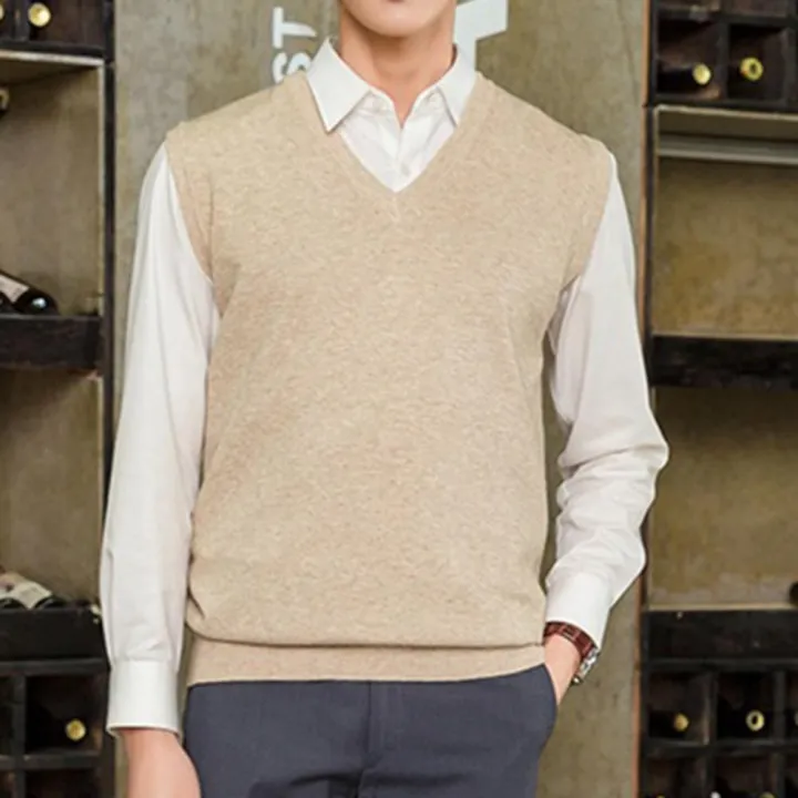 Sweater%20Vest%20Men%20Sleeveless%20Loose%20Warm%20Solid%20Color%20V-neck%20Pullover%20Waistcoat%20-%20Image%205