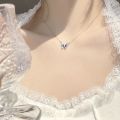 Xiaohongshu with the same style Zhuang Zhou Mengdie gradient butterfly necklace women's ins niche temperament blue butterfly clavicle chain accessories. 