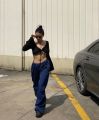 Momoluna Women Madison Baggy Low Waist Parachute Cargo Pants Wide Leg Sweatpants Drawstring Hippie Joggers White Trousers. 