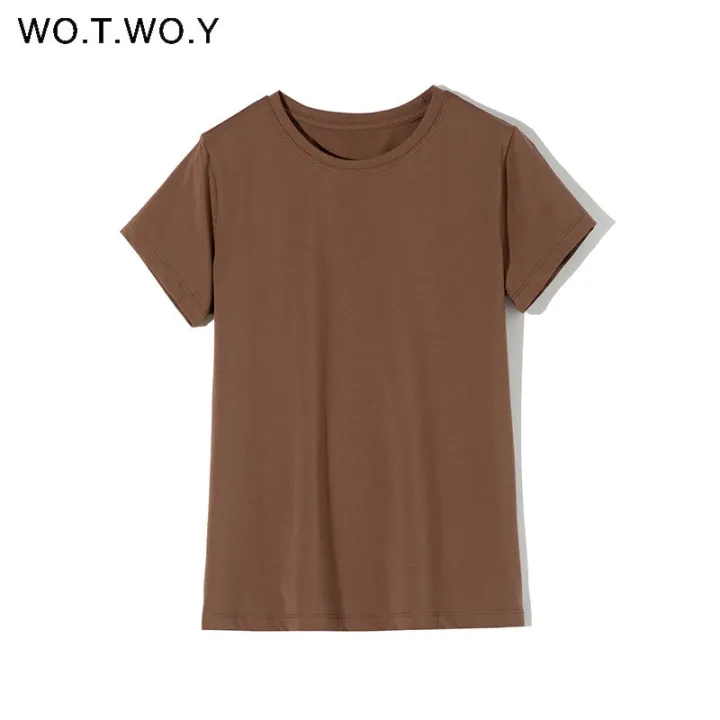 WOTWOY%202023%20Summer%20Casual%20Solid%20Slim%20Fit%20T-shirts%20Women%20Cotton%20Basic%20T%20Shirt%20Female%20Knitted%20Tops%20Y2k%20Clothes%20Korean%20Fashion%20Tees%20-%20Image%204