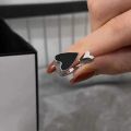 Simple Black Double Heart Open Ring for Women Ins Girl New Accessories Adjustable. 