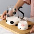 Cute Cow Shape Glass Jug Heat-Resistant Cartoon Cute Cow Shape Tea Pot and Cup Set Water/Milk Cold Kettle Coffee Pot.