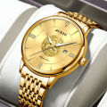 JUNYU fully automatic movement trend luminous waterproof men's watch stainless steel strap butterfly buckle men's watch business.