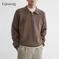 Casual Polo Collar Sweater Men Autumn Long Sleeve Lapel Zipper Polo Shirts For Mens Clothes Fashion Solid Color Knitting Jumpers. 