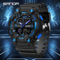 SANDA 6181 Dual Display Men Watches Waterproof Sports Watch Military Man Alarm Stopwatch Quartz Wristwatch Male Digital Clock.