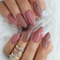 24Pcs/Set White Edge Oval Gradient Nails Press on 3D Dots Diamonds Wearable False Nails Almonds Press on Acrylic Nail Tips. 