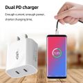 Dual PD 20W USB C Fast Charger AC 100-240V Type C Cable Power Adapter 50-60Hz Mobile Phone Charging Head for Huawei Xiaomi.