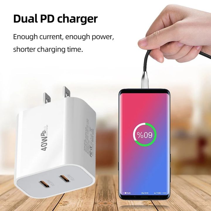 Dual PD 20W USB C Fast Charger AC 100-240V Type C Cable Power Adapter 50-60Hz Mobile Phone Charging Head for Huawei Xiaomi