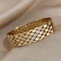 Greatera Chunky Inlaid Rhinestone Geometric Wide Stainless Steel Bangles Bracelets for Women Gold Color Charm Waterproof Jewelry.