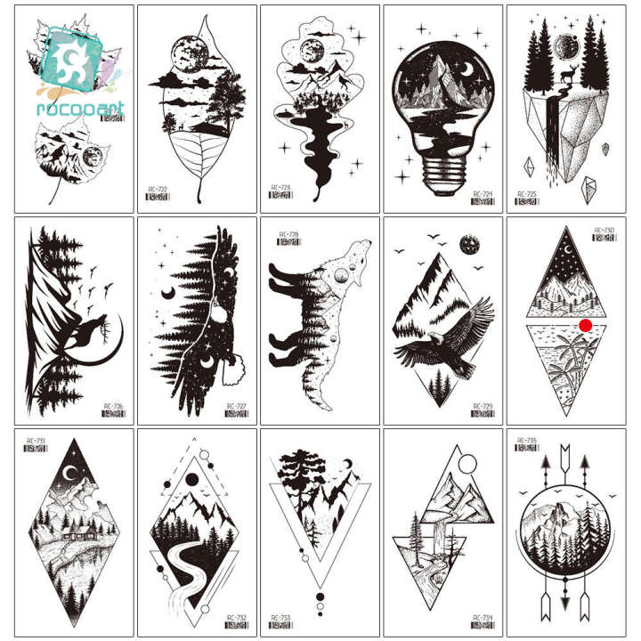 New%20Little%20Fresh%20Waterproof%20Mountain%20River%20Black%20and%20White%20Personalized%20Temporary%20Tattoo%20Hand%20Sticker%20-%20Image%202