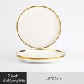 【Cathery Baby Store】Gilt Rim White Porcelain Dinner Plate Set Kitchen Plate Tableware Dishes Noodles Bowl Mug Cutlery Set 1p.