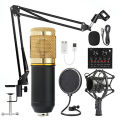 BM 800 9 in 1 Condenser Microphone Kit &  V8 Live Sound Card Microphone Stand Shock Mount Professional Mic Set for Broadcast Singing K Songs - Gold. 