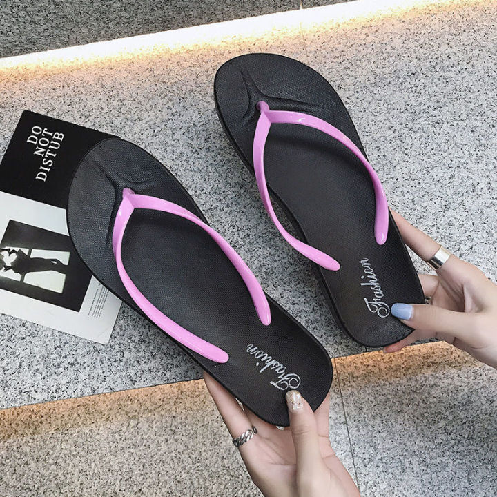 Summer Flip-Flops Women's Net Red Flat Bottom High-Looking Non-Slip Slippers Women Couple Beach Outdoor Wear Seaside Plywood Flip-Flops