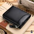 Avro Premium Half Zipper And Card Pocket Black Wallet For Men Genuine Buffalo Leather Money Bag For Men. 