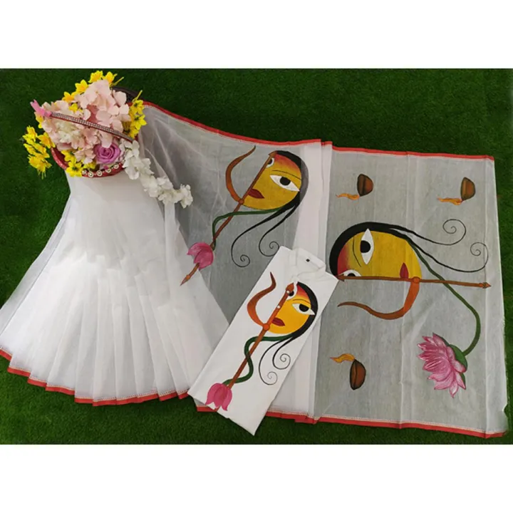 Half Silk Hand Paint Saree with Running Blouse Piece for Women & Cotton Hand Paint Punjabi For Men(Size- 40,42,44) (from Tangail)