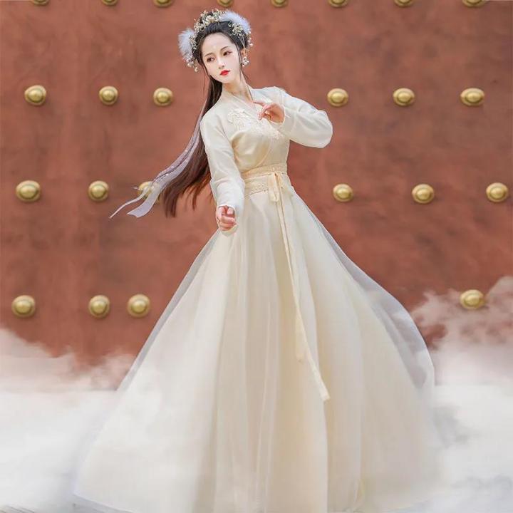White%20Women's%20Han%20Chinese%20Clothing%20Ancient%20Costume%20Summer%20Improved%20Dress%20Super%20Fairy%20Style%20Flow%20Fairy%20Skirt%20with%20Wide%20Sleeves%20Ancient%20Style%20Summer%20-%20Image%203