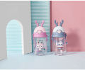 Children's cartoon straw with handheld teapot for elementary school students, water absorbent, fall protection 400ml Number Plastic Kids Water Bottle/Mom pot -1pcs.