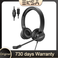 EKSA H12/H12E Wired Headset 3.5mm/USB On-Ear Computer Headphones with Rotatable Microphone Noise Cancelling for Call Center.
