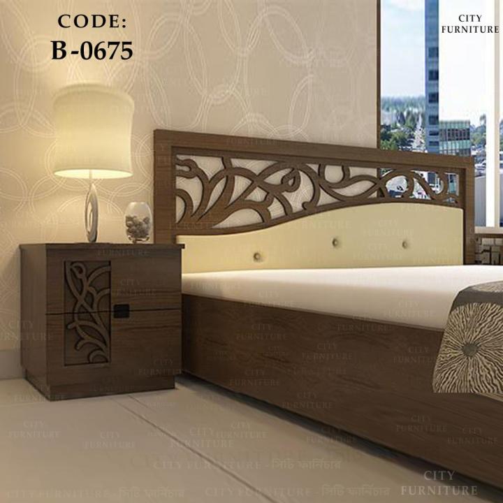 B-0675 HATIL Style Single 4/7feet Full Box Leather Bed with Two Bedside Table (Standard Finishing)