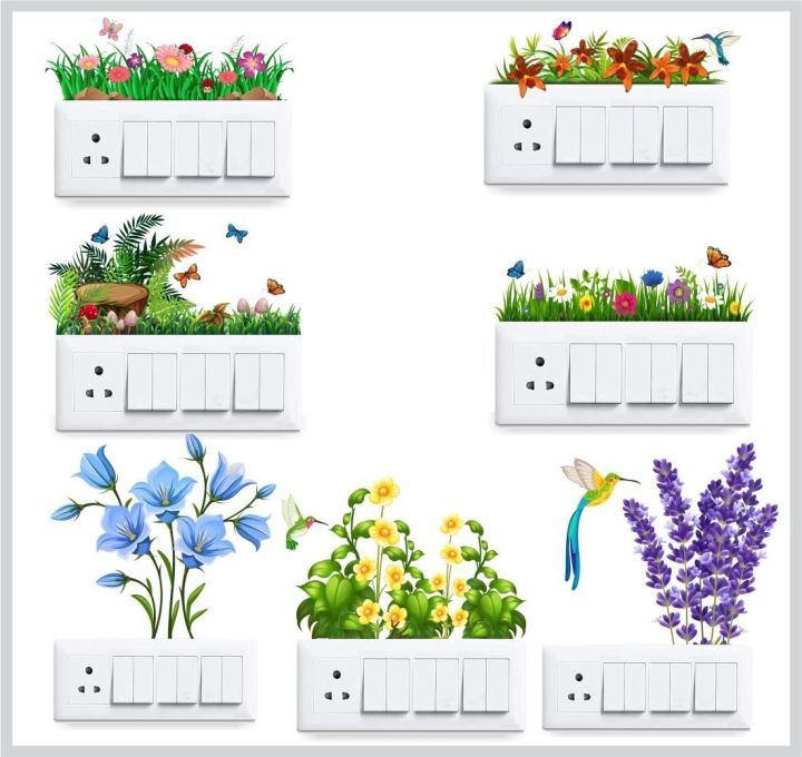 Flower Switch Board Panel Stickers for Home and Office - Total Pack Off -7 Designs