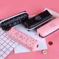 Cute Pink pencil case for girls Kawaii Black white Dot Pu Leather Pen Bag Stationery Pouch Office School Supplies Zakka escolar.