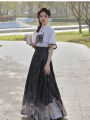 A Fragrance Women's Han Chinese Clothing New Chinese Style Sense of Design Shirt Han Elements Short SleeveTT-shirt Improved Horse-Face Skirt Long Skirt Two-Piece Set. 