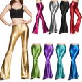 Fashion Ladies Solid Color High Waist Faux Leather Slim Fit Flared Trousers Trousers Women's Shiny Flared Pants Laser M.