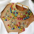 Bridal Gold Plated with pearl Necklace ,tikli with earring set for women.