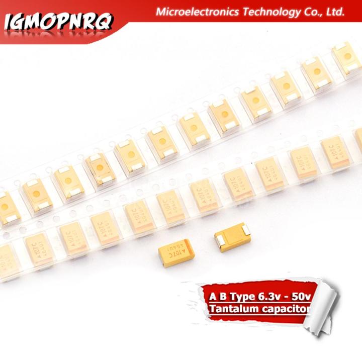 10pcs A B Type Tantalum Capacitor 100UF 0.22UF 1UF 4.7UF 10UF 22UF 33UF 47UF 6.3V 10V 16V 25V 35V 50V 106 107 476 105 226 336
