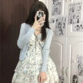 【Two-Piece Set】Summer Korean Style High-Grade Sweet Tie-Neck Strap Floral Dress for Women+All-Match Cardigan Fashion.