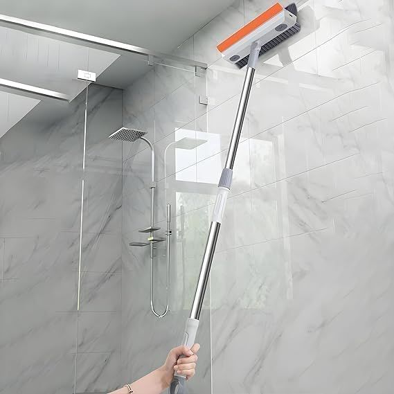 3-in-1 Bathroom Cleaning Brush Set with Long Handle, 180° Rotating Head, Tile and Floor Scrubber with Wiper 1pcs