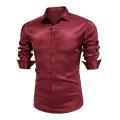 Men Shirt Satin Solid Color Turn-down Collar Autumn Shirt Long Sleeves Single-breasted Formal Shirt Buttons Men Prom Shirt. 
