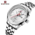 NAVIFORCE 9203 Business mens watches stainless steel strap with Day Quartz Wristwatches-Silver.
