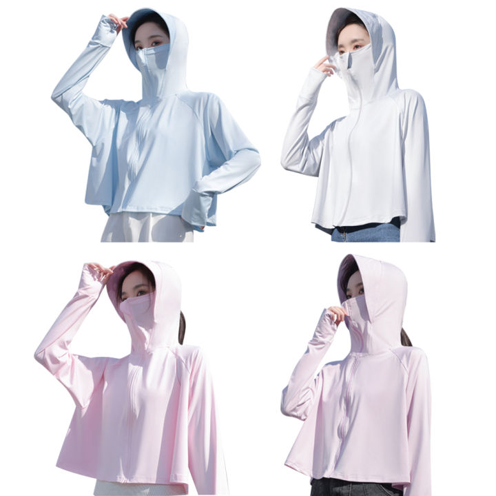 Ice Silk Women Hooded Sun Protection Clothing Long Sleeve Summer Anti UV Cycling Running Camping Breathable Outdoor Sports