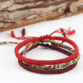 Ethnic Style Handmade Braided Knot Adjustable Red Silk String Cord Tibetan Buddhist Women Lucky Bracelets.